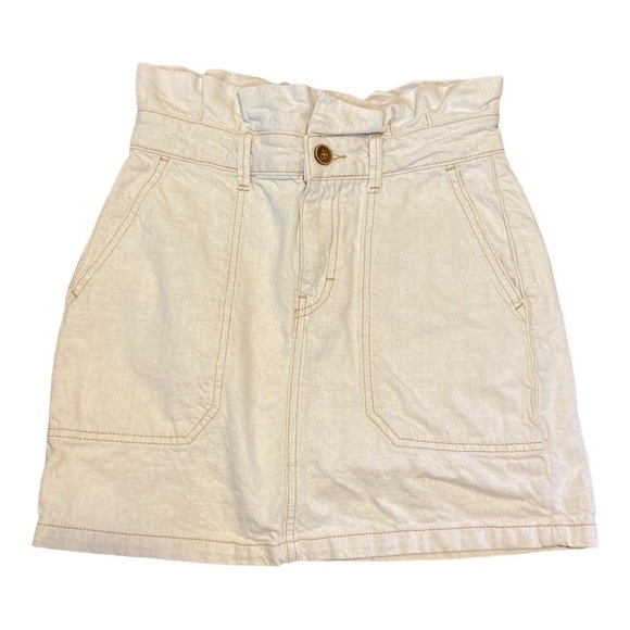 Free People Off-White Denim Paper Bag Mini Skirt Size 2 - Picture 1 of 11